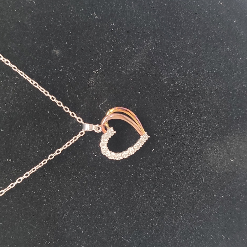 Diamond heart with tri color sterling Silver